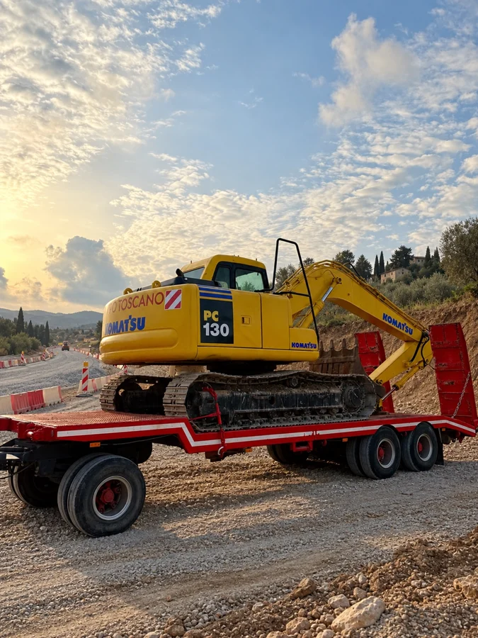 Escavatore sul carrellone: mezzi e logistica per i cantieri