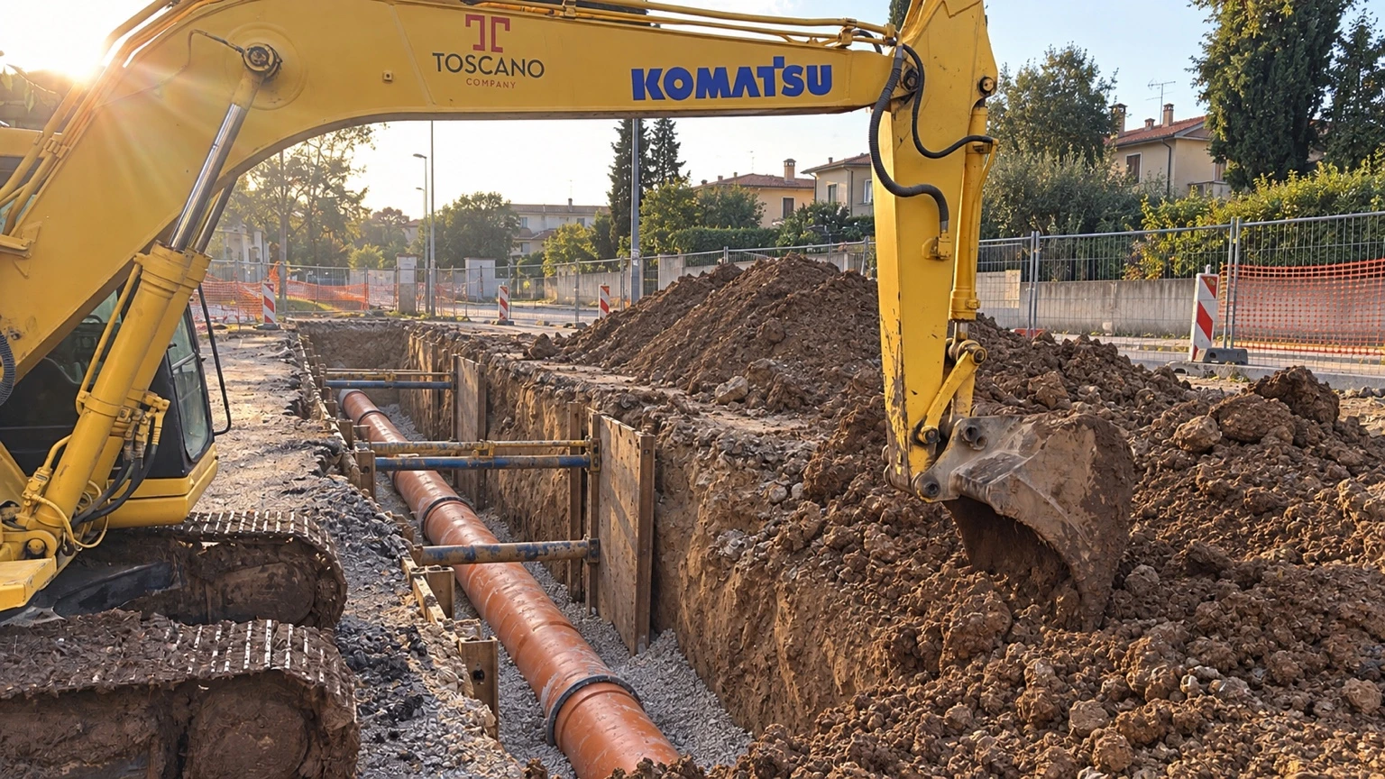 Scavo e posa di una condotta con escavatore Gruppo Toscano